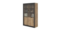Pack salon complet MEUNIER – Meuble TV, vitrine & table basse en chêne Samdal & noir mat