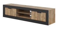 Pack salon complet MEUNIER – Meuble TV, vitrine & table basse en chêne Samdal & noir mat