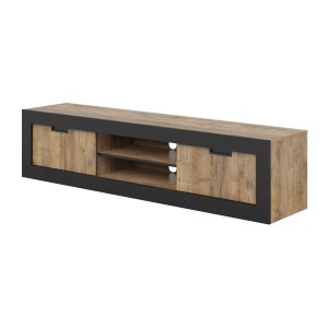 Pack salon complet MEUNIER – Meuble TV, vitrine & table basse en chêne Samdal & noir mat