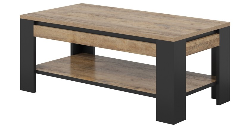 Pack salon complet MEUNIER – Meuble TV, vitrine & table basse en chêne Samdal & noir mat
