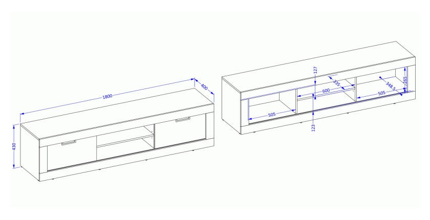 Pack Wohnzimmer komplett MEUNIER – Fernsehschrank, Vitrine &amp; Couchtisch in Eiche Samdal &amp; matt schwarz