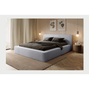 Lit coffre DENALI – Gris perle bouclé – 160x200 cm – Tissu velours doux – Sommier relevable – Rangement intégré