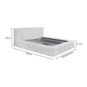 Lit coffre DENALI – Gris perle bouclé – 160x200 cm – Tissu velours doux – Sommier relevable – Rangement intégré 