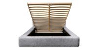 Lit coffre DENALI – Gris perle bouclé – 160x200 cm – Tissu velours doux – Sommier relevable – Rangement intégré 