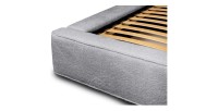 Lit coffre DENALI – Gris perle bouclé – 160x200 cm – Tissu velours doux – Sommier relevable – Rangement intégré 