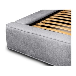 Lit coffre DENALI – Gris perle bouclé – 160x200 cm – Tissu velours doux – Sommier relevable – Rangement intégré 