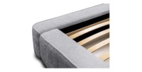 Lit coffre DENALI – Gris perle bouclé – 160x200 cm – Tissu velours doux – Sommier relevable – Rangement intégré 