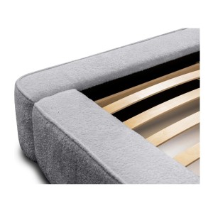 Lit coffre DENALI – Gris perle bouclé – 160x200 cm – Tissu velours doux – Sommier relevable – Rangement intégré 