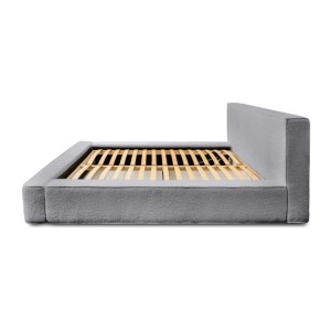 Lit coffre DENALI – Gris perle bouclé – 160x200 cm – Tissu velours doux – Sommier relevable – Rangement intégré 