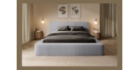 Lit coffre DENALI – Gris perle bouclé – 160x200 cm – Tissu velours doux – Sommier relevable – Rangement intégré 
