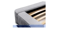 Lit coffre DENALI – Gris perle bouclé – 180x200 cm – Tissu velours doux – Sommier relevable – Rangement intégré 