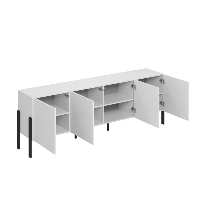 Buffet SALMA – 4 porte Push-to-Open – Bianco super opaco & nero opaco, 204×70×40 cm