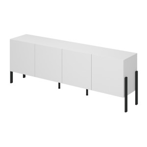 Buffet SALMA – 4 puertas Push-to-Open – Blanco súper mate &amp; negro mate, 204×70×40 cm