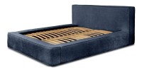 Lit coffre DENALI – Bleu acier bouclé – 180x200 cm – Tissu velours doux – Sommier relevable – Rangement intégré 