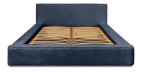 Lit coffre DENALI – Bleu acier bouclé – 180x200 cm – Tissu velours doux – Sommier relevable – Rangement intégré 