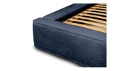 Lit coffre DENALI – Bleu acier bouclé – 180x200 cm – Tissu velours doux – Sommier relevable – Rangement intégré 