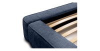 Lit coffre DENALI – Bleu acier bouclé – 180x200 cm – Tissu velours doux – Sommier relevable – Rangement intégré 