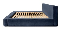 Lit coffre DENALI – Bleu acier bouclé – 180x200 cm – Tissu velours doux – Sommier relevable – Rangement intégré 