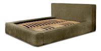 Lit coffre DENALI – Olive bouclé – 160x200 cm – Tissu velours doux – Sommier relevable – Rangement intégré 