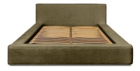 Lit coffre DENALI – Olive bouclé – 160x200 cm – Tissu velours doux – Sommier relevable – Rangement intégré 