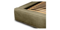 Lit coffre DENALI – Olive bouclé – 160x200 cm – Tissu velours doux – Sommier relevable – Rangement intégré 