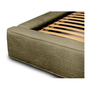 Lit coffre DENALI – Olive bouclé – 160x200 cm – Tissu velours doux – Sommier relevable – Rangement intégré 