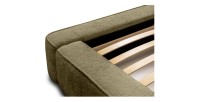 Lit coffre DENALI – Olive bouclé – 160x200 cm – Tissu velours doux – Sommier relevable – Rangement intégré 