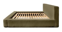 Lit coffre DENALI – Olive bouclé – 160x200 cm – Tissu velours doux – Sommier relevable – Rangement intégré 