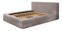 Lit coffre DENALI – Taupe rosé bouclé – 180x200 cm – Tissu velours doux – Sommier relevable – Rangement intégré 