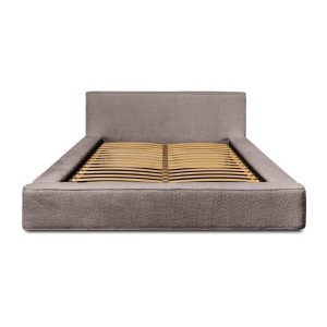 Lit coffre DENALI – Taupe rosé bouclé – 180x200 cm – Tissu velours doux – Sommier relevable – Rangement intégré 