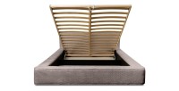 Lit coffre DENALI – Taupe rosé bouclé – 180x200 cm – Tissu velours doux – Sommier relevable – Rangement intégré 