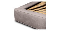 Lit coffre DENALI – Taupe rosé bouclé – 180x200 cm – Tissu velours doux – Sommier relevable – Rangement intégré 
