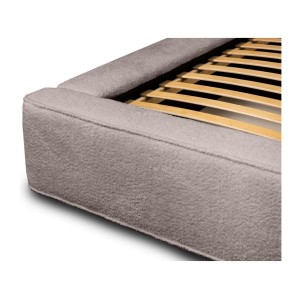 Lit coffre DENALI – Taupe rosé bouclé – 180x200 cm – Tissu velours doux – Sommier relevable – Rangement intégré 