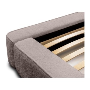 Lit coffre DENALI – Taupe rosé bouclé – 180x200 cm – Tissu velours doux – Sommier relevable – Rangement intégré 