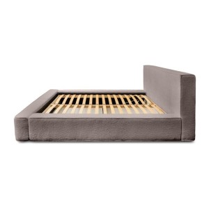 Lit coffre DENALI – Taupe rosé bouclé – 180x200 cm – Tissu velours doux – Sommier relevable – Rangement intégré 
