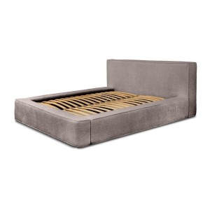 Lit coffre DENALI – Taupe rosé bouclé – 160x200 cm – Tissu velours doux – Sommier relevable – Rangement intégré 