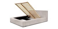 Lit coffre DENALI – Beige poudré bouclé – 180x200 cm – Tissu velours doux – Sommier relevable – Rangement intégré 