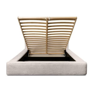 Lit coffre DENALI – Beige poudré bouclé – 180x200 cm – Tissu velours doux – Sommier relevable – Rangement intégré 
