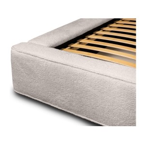Lit coffre DENALI – Beige poudré bouclé – 180x200 cm – Tissu velours doux – Sommier relevable – Rangement intégré 