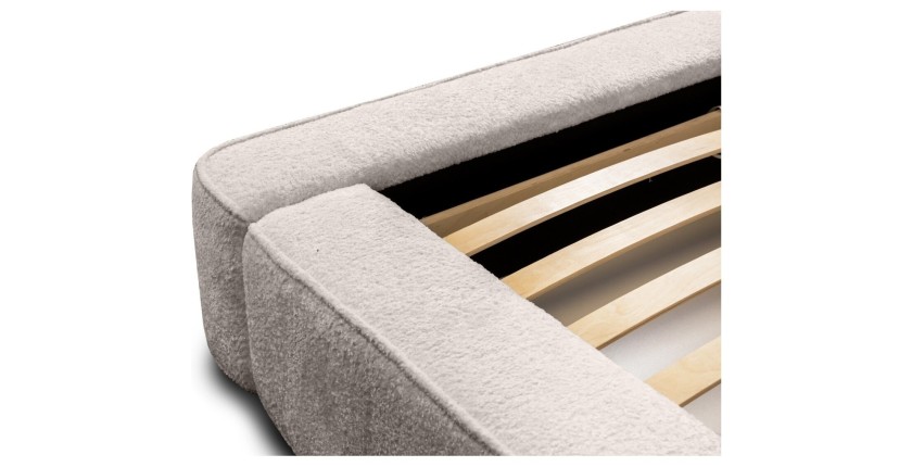 Lit coffre DENALI – Beige poudré bouclé – 180x200 cm – Tissu velours doux – Sommier relevable – Rangement intégré 