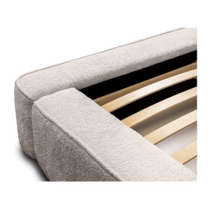 Lit coffre DENALI – Beige poudré bouclé – 180x200 cm – Tissu velours doux – Sommier relevable – Rangement intégré 