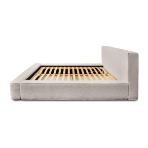 Lit coffre DENALI – Beige poudré bouclé – 180x200 cm – Tissu velours doux – Sommier relevable – Rangement intégré 