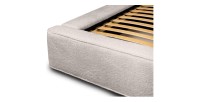 Lit coffre DENALI – Beige poudré bouclé – 140x200 cm – Tissu velours doux – Sommier relevable – Rangement intégré 