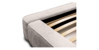 Lit coffre DENALI – Beige poudré bouclé – 140x200 cm – Tissu velours doux – Sommier relevable – Rangement intégré 