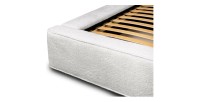 Lit coffre DENALI – Blanc alpin bouclé – 180x200 cm – Tissu velours doux – Sommier relevable – Rangement intégré 