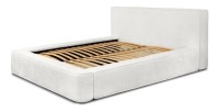 Lit coffre DENALI – Blanc alpin bouclé – 160x200 cm – Tissu velours doux – Sommier relevable – Rangement intégré 