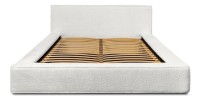 Lit coffre DENALI – Blanc alpin bouclé – 160x200 cm – Tissu velours doux – Sommier relevable – Rangement intégré 