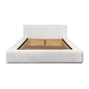 Lit coffre DENALI – Blanc alpin bouclé – 160x200 cm – Tissu velours doux – Sommier relevable – Rangement intégré 