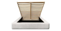 Lit coffre DENALI – Blanc alpin bouclé – 160x200 cm – Tissu velours doux – Sommier relevable – Rangement intégré 