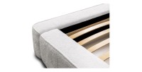 Lit coffre DENALI – Blanc alpin bouclé – 160x200 cm – Tissu velours doux – Sommier relevable – Rangement intégré 